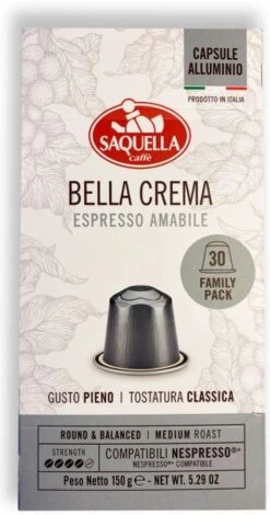 Saquella NEW Bella Crema Nespresso-Compatible Coffee Capsules 30 Pcs