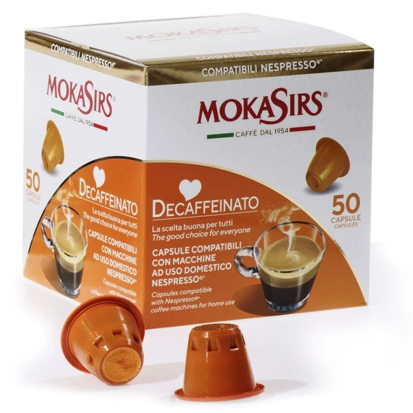 MokaSirs Decaffeinato Nespresso-Compatible Coffee Capsules 50 Pcs 1 MokaSirs Decaffeinato Nespresso-Compatible Coffee Capsules 50 Pcs