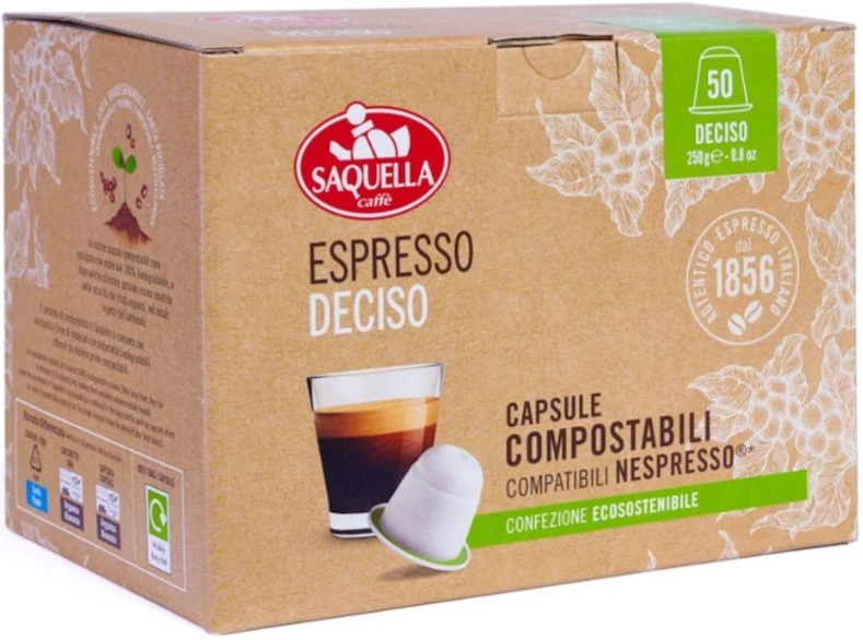 Saquella Espresso Deciso Compostable Nespresso-Compatible Coffee Capsules 50 Pcs 1 Saquella Espresso Deciso Compostable Nespresso-Compatible Coffee Capsules 50 Pcs